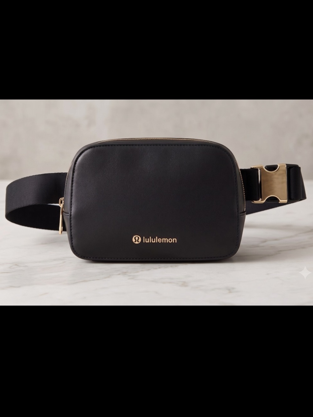 lululemon athletica Black Leather Crossbody Belt Bag with Gold Hardware